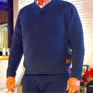 Mens Lucky Brand Navy blue Cable knit v-neck sweater.